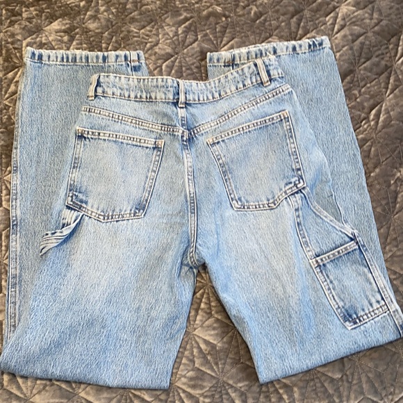 Zara Blue Utility Cargo Worker High Rise Straight Jeans - Picture 3 of 9